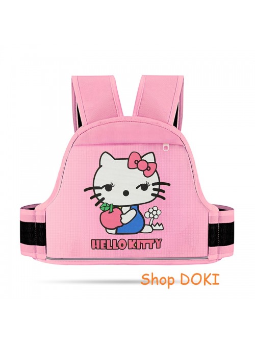 Đai đi xe máy cho bé DODOTO chất lượng cao, dày dặn, có túi, hình Hello Kitty hồng